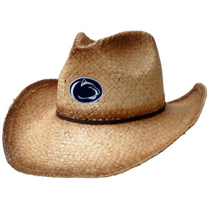 distressed raffia cowboy hat with stitched Penn State Athletic Logo and suede leather accent